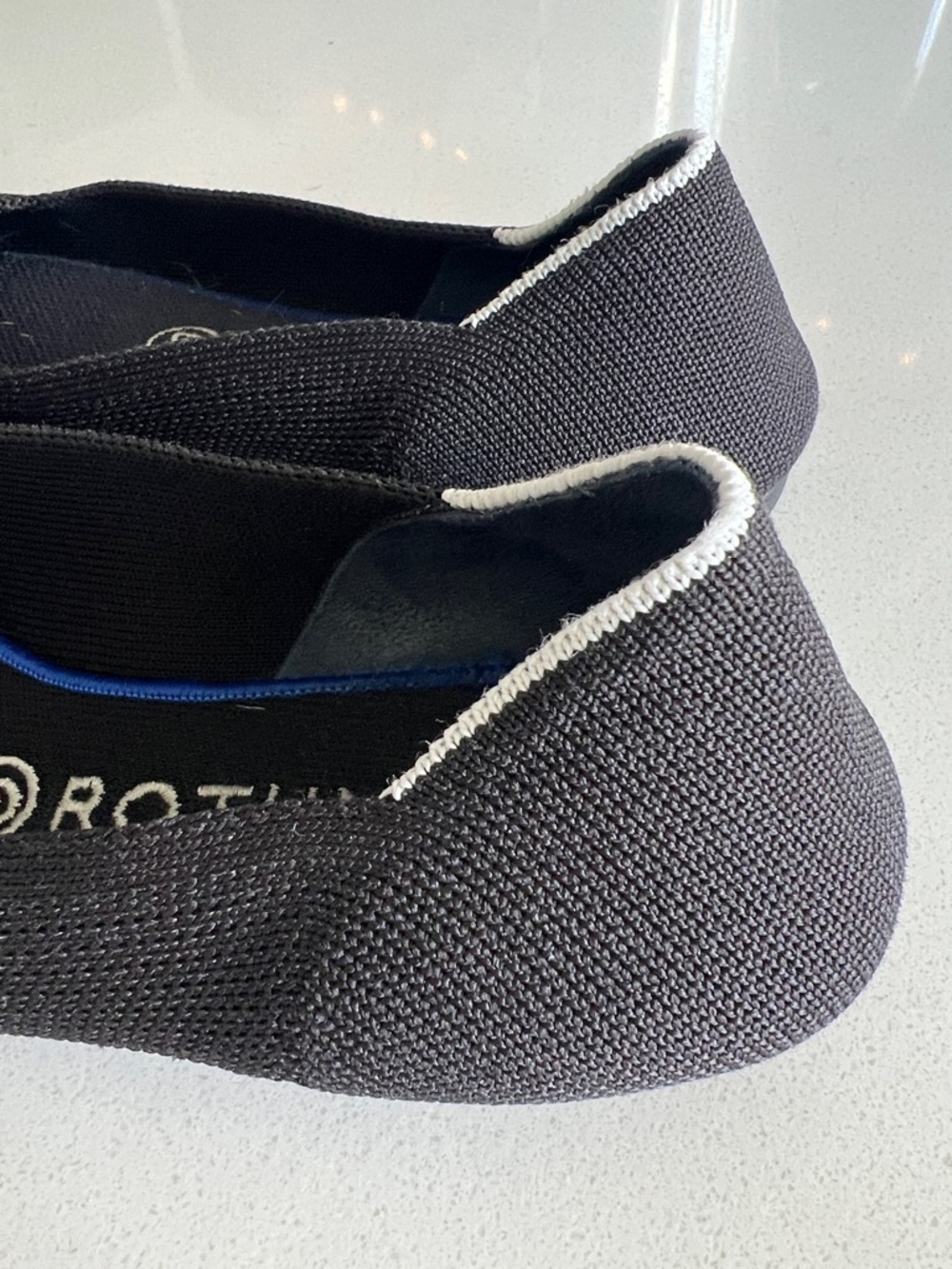 Rothy's Black Pointed Knit Flats with Blue Insole Trim - Picture 4 of 11
